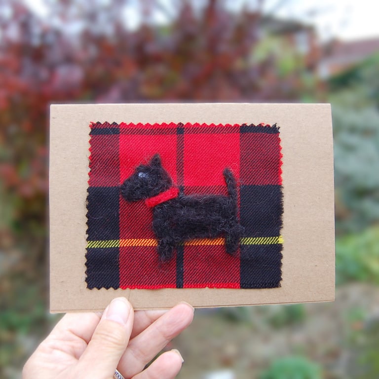Scottish Terrier Blank Greetings card, Needlefelt wool card.  Scottie Dog
