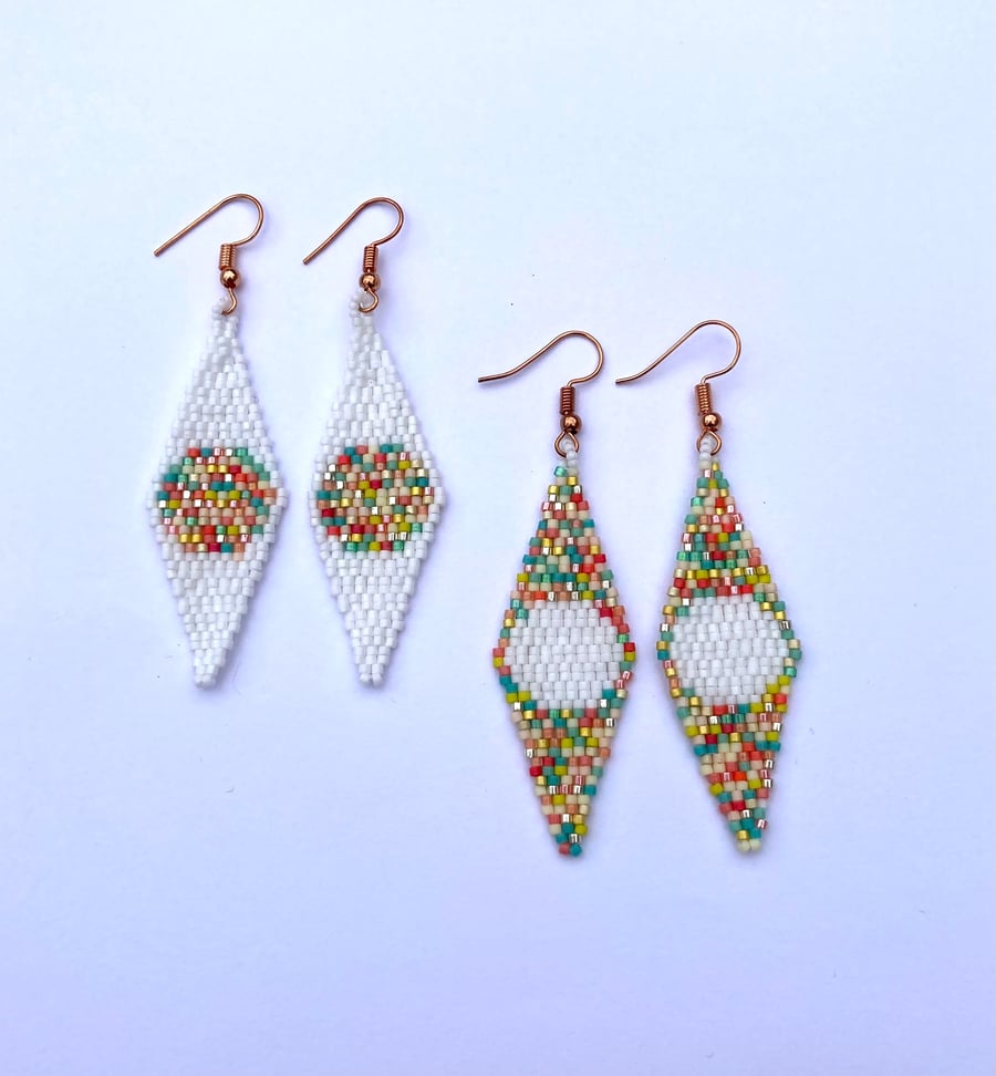 Diamond Moon Beadwoven Earrings - Ice Cream Colours
