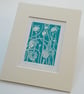 Poppy Seedhead in dark cyan - Linocut Print - Image 4