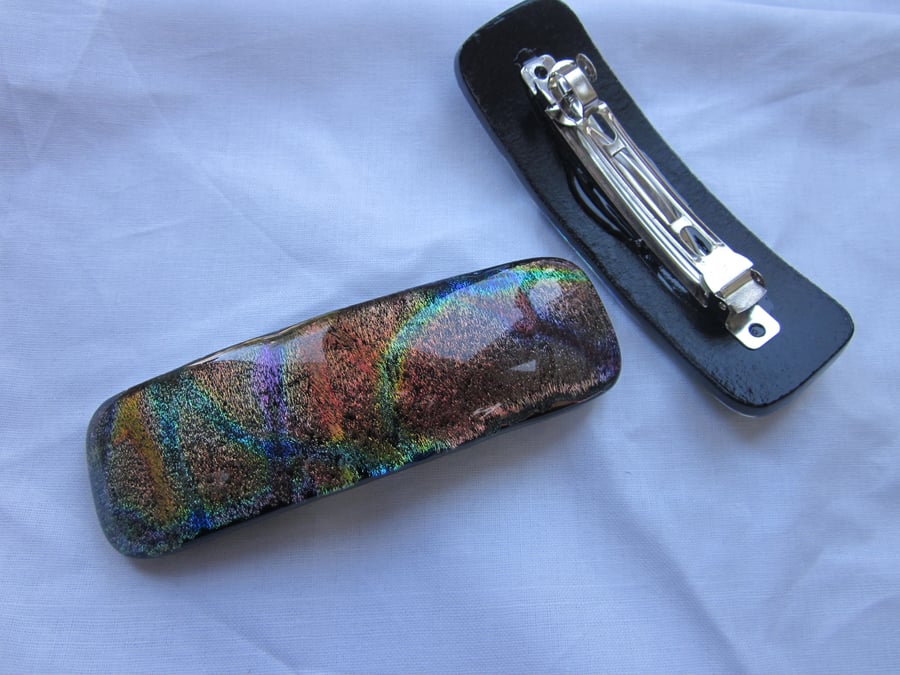 Handmade glass hair clip barrette - Reptile rainbow