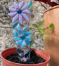 Blues and lilacs fused glass plant stake 