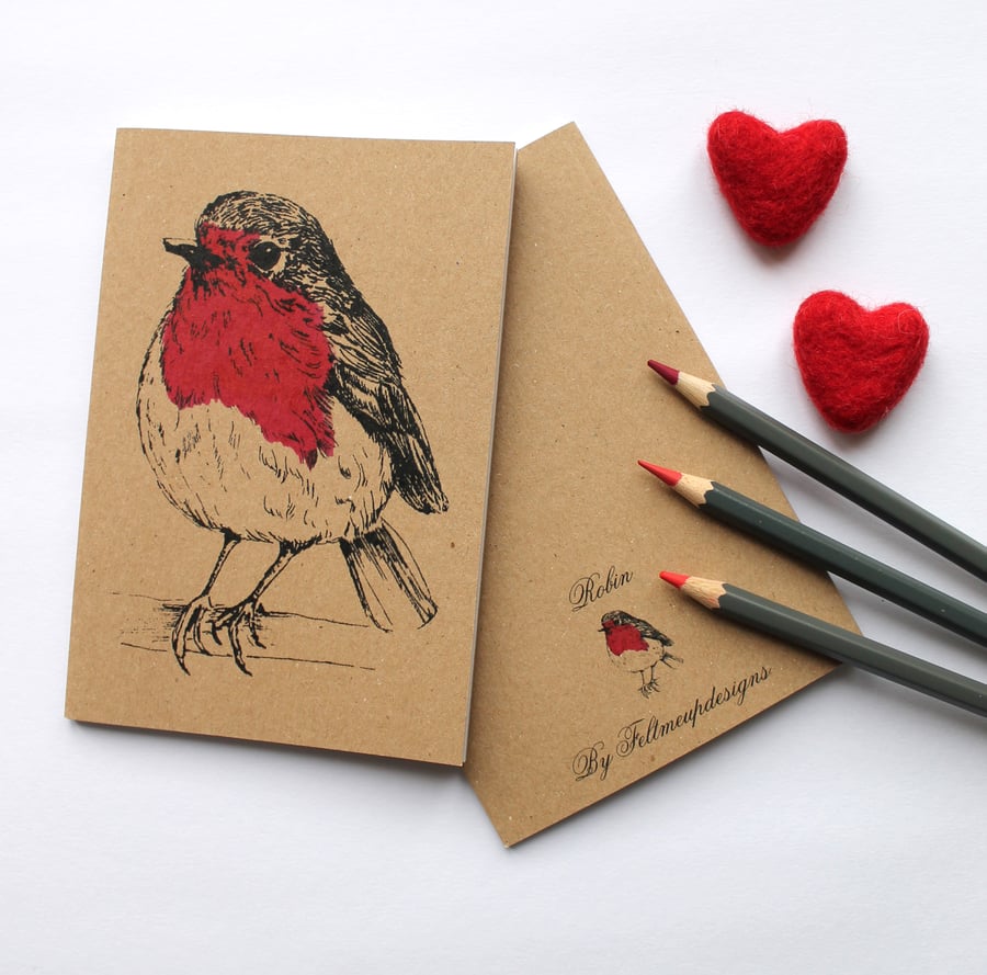 A6 Robin Notebook with Kraft Cover and Choice of Paper