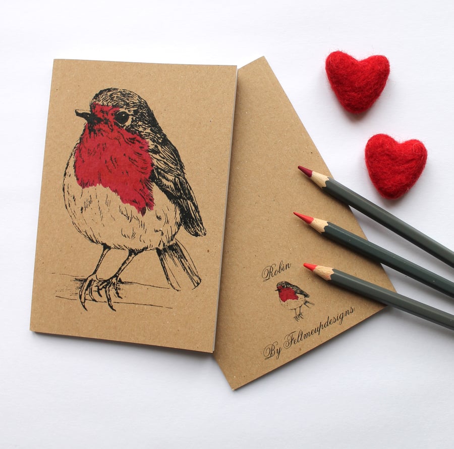 A6 Robin Notebook with Kraft Cover and Plain Paper