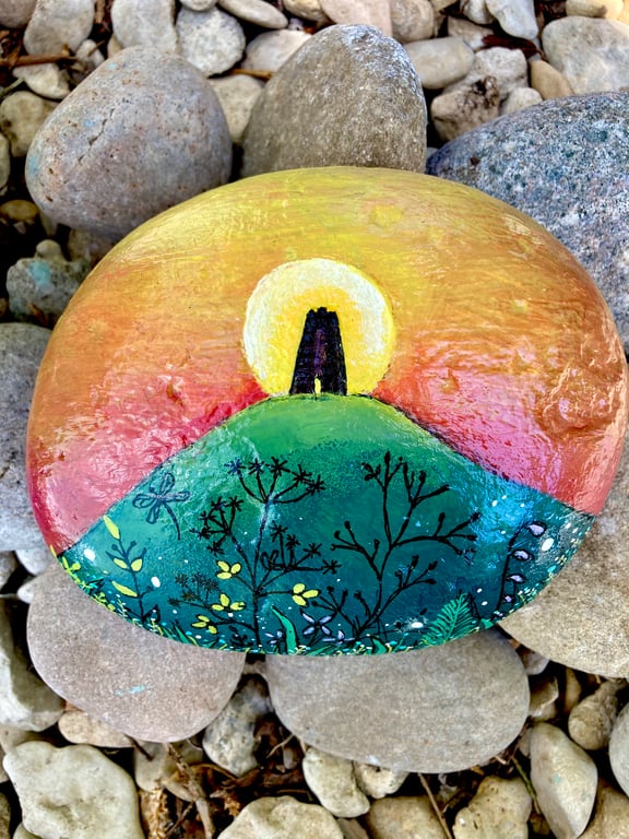 Glastonbury Tor Summer Solstice Painting X Large Hand Painted Stone Rock Art 