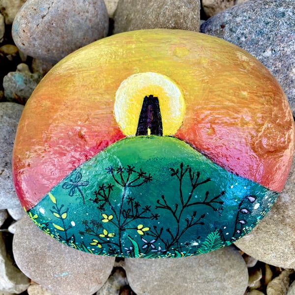 Glastonbury Tor Summer Solstice Painting X Large Hand Painted Stone Rock Art 