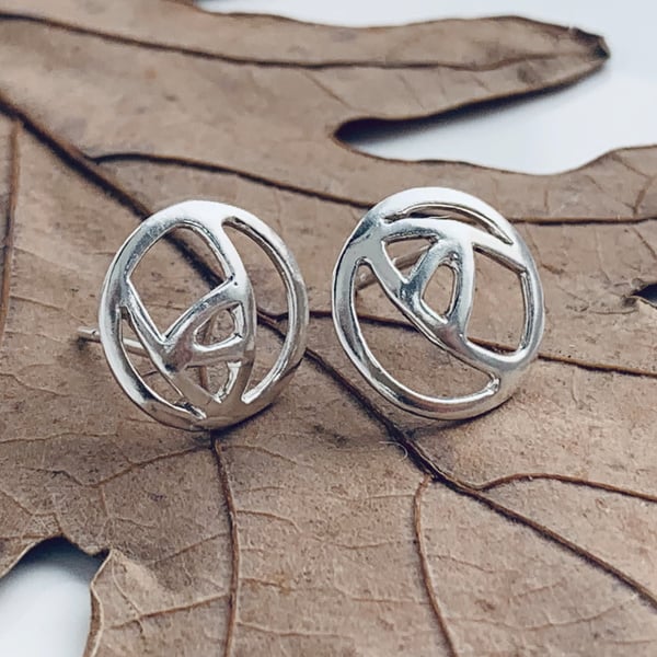 Recycled Sterling Silver Rose Deco Stud Earrings