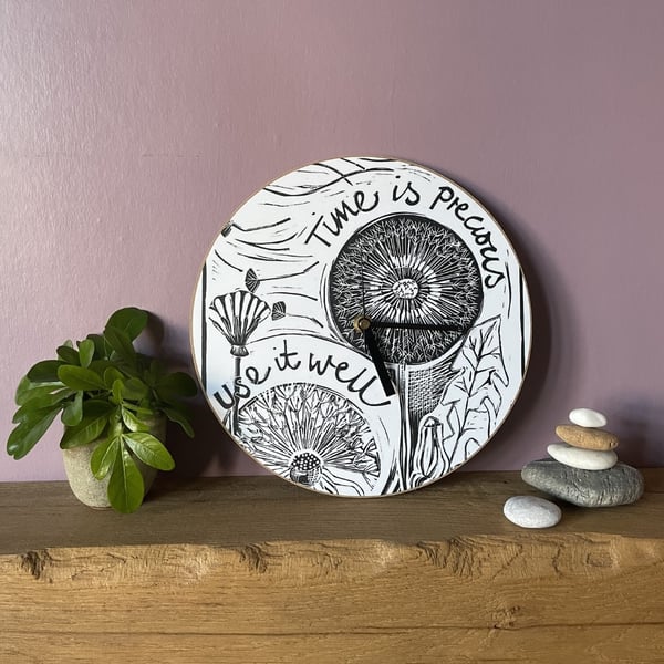 'Time is Precious' Wooden Clock