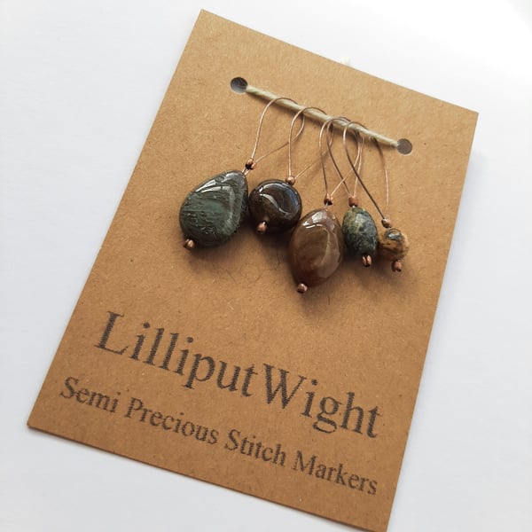 Five semi precious stone stitch markers