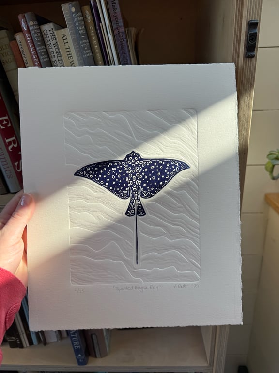 Spotted Eagle Ray Linocut With Blind Embossing 