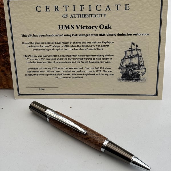 HMS Victory Oak Ballpoint Pen, Own a Piece of Navy History, Handmade Gift