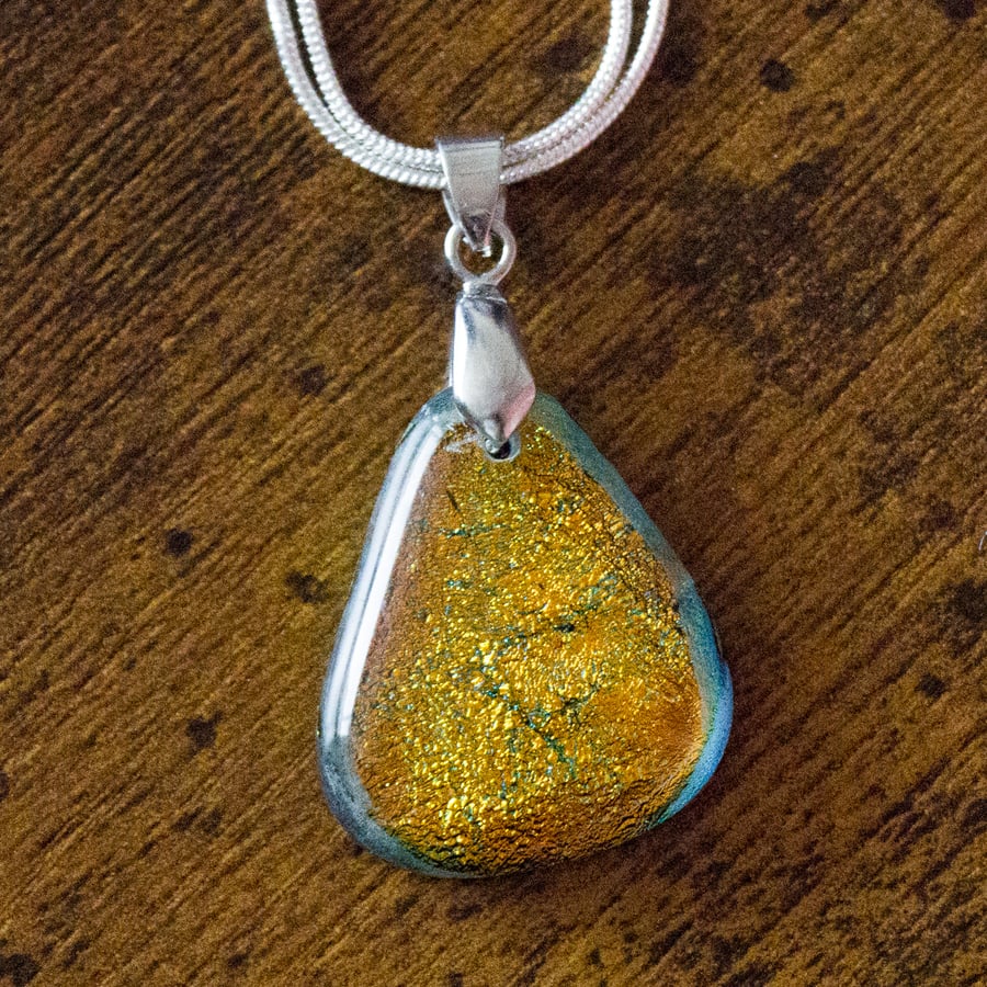 Gold Coloured Dichroic Glass Pendant - 1264