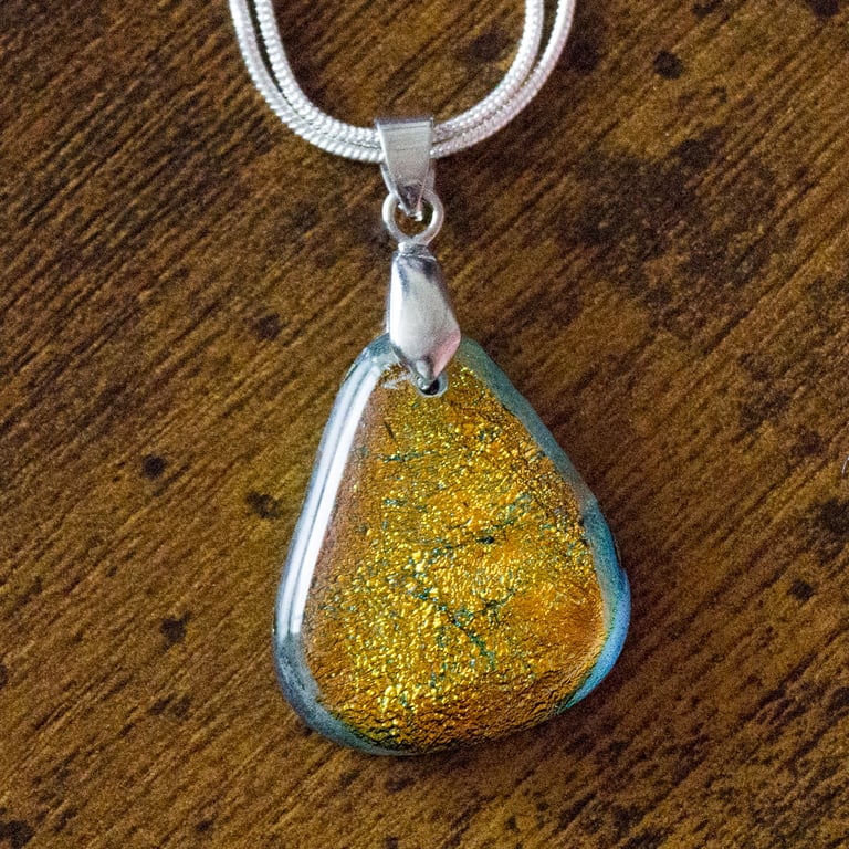 Gold Coloured Dichroic Glass Pendant - 1264