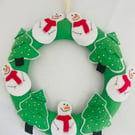 Christmas felt wreath - snowmen and trees