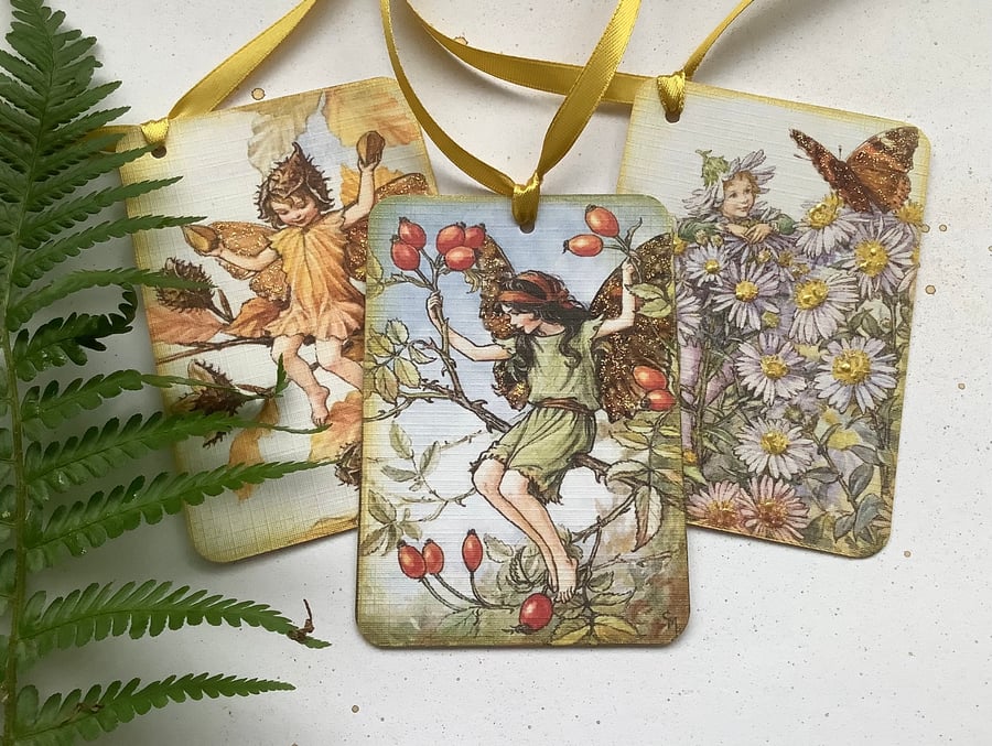 GIFT TAGS  ( Set of 3 ) .Vintage -style . Flower Fairy tags. 'Autumn mix 1' 