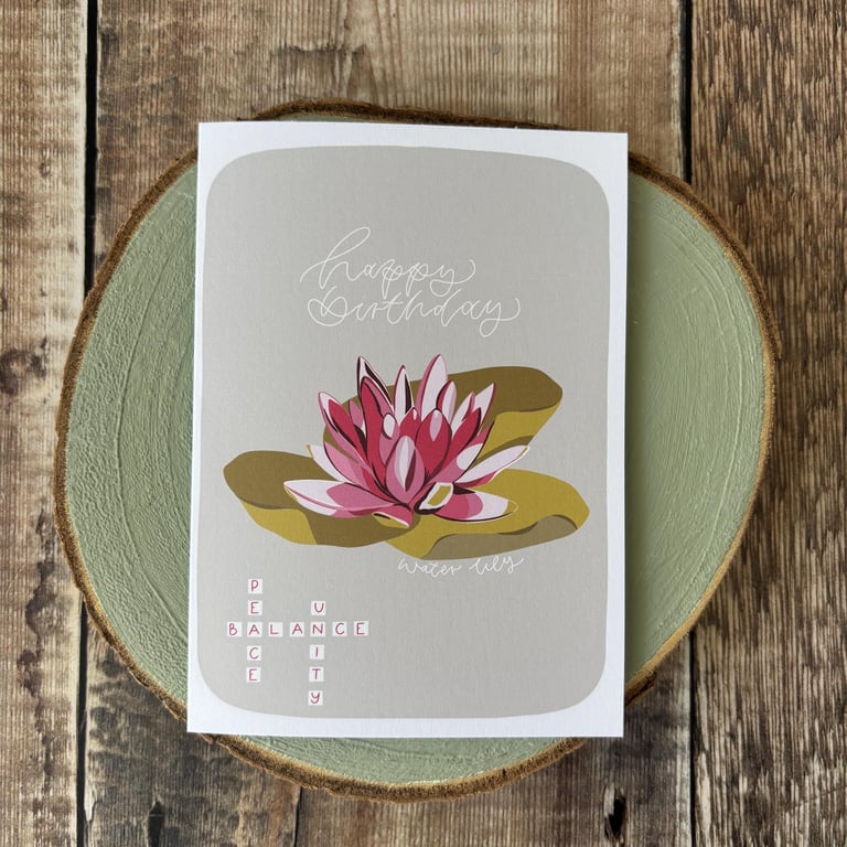Water Lily Birthday Card: July Birth Flower Greeting