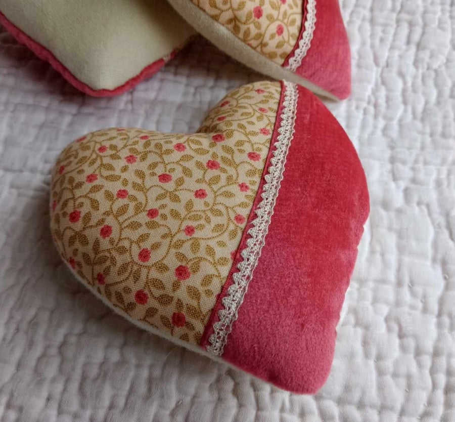 Heart keepsake - upcycled Welsh wool,  vintage rose pink velvet