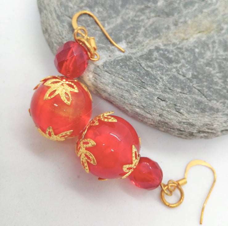 Red Glass and Crystal Bead Jewellery Set with G... - Folksy
