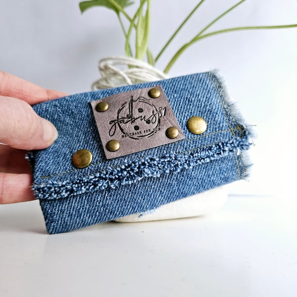 Denim key holder, jeans key purse, sustainable accessories, blue key holder