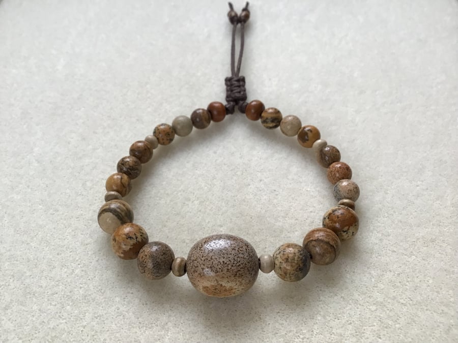 Picture Jasper Unisex adjustable beaded bracelet 