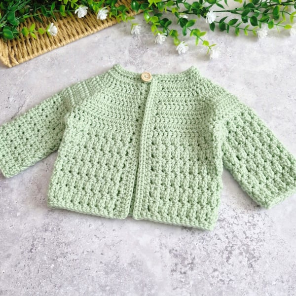 Handmade Crochet Baby Cardigan – Textured Cluster Stitch, Newborn to 2 Years