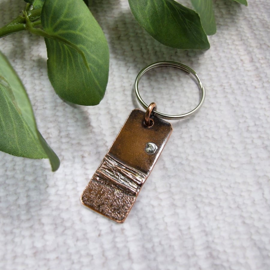 Bag Charm, Copper and Sterling Silver Midnight Seascape Keyring
