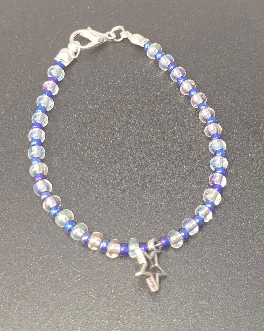 Kids bracelet - blue bracelet with metal star charm.