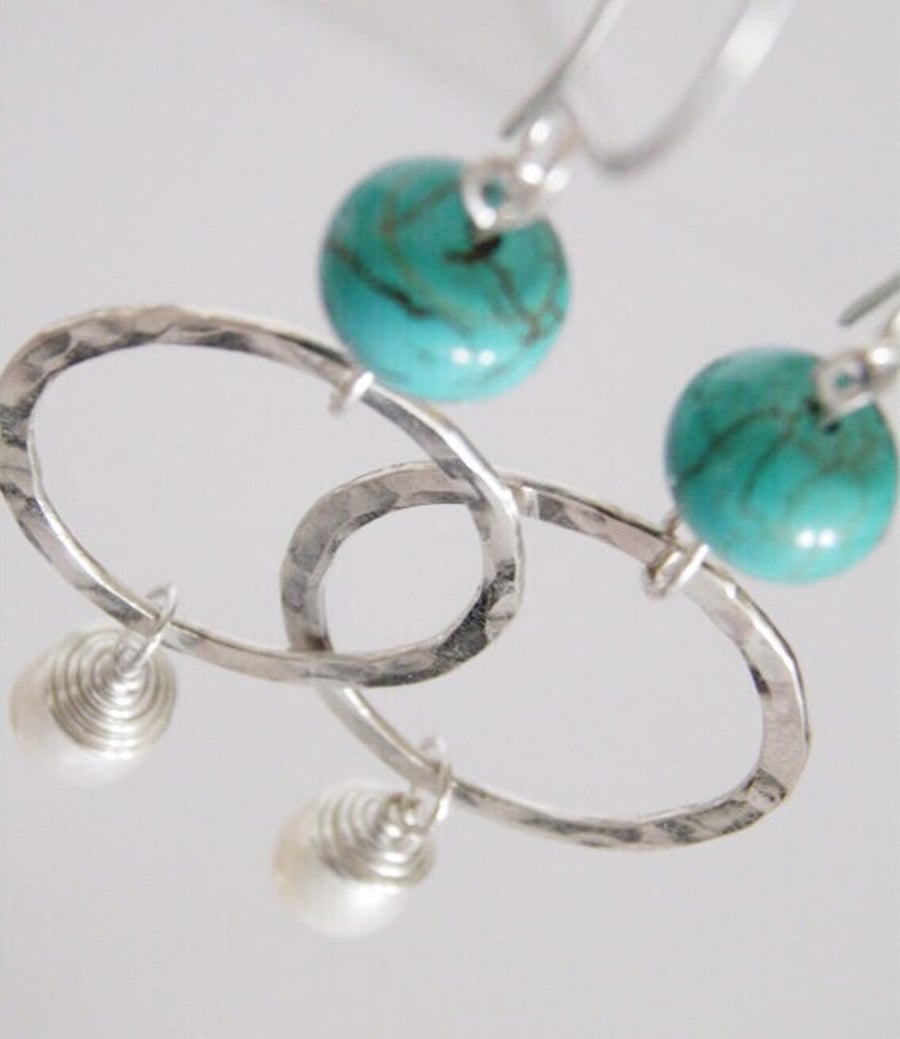 Sterling Silver Pearl Turquoise Earrings