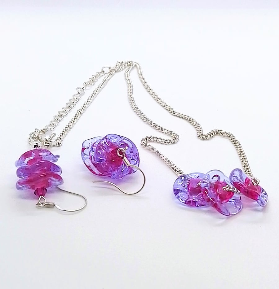 Lampwork Glass Drop Earrings and Pendant Necklace Set