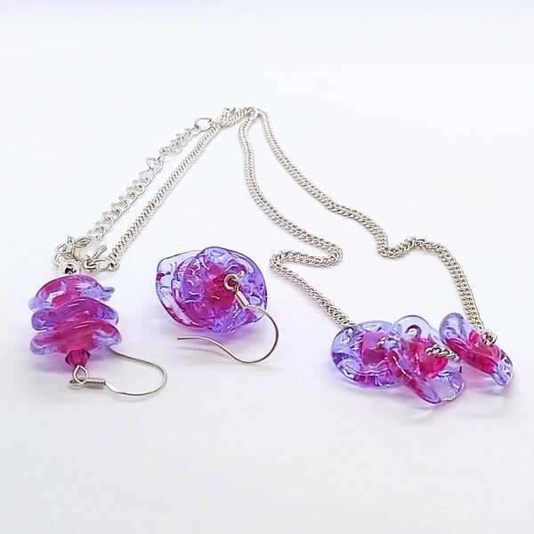 Lampwork Glass Drop Earrings and Pendant Necklace Set
