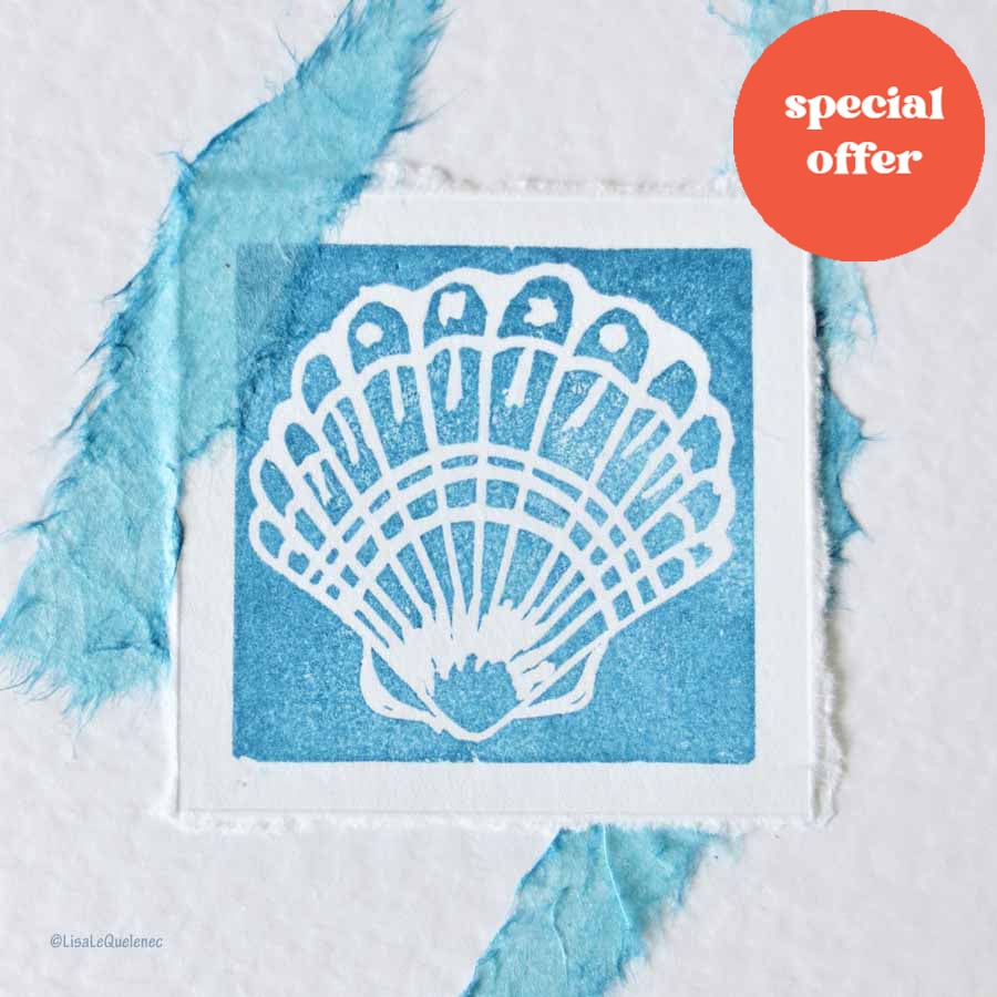 Seashell handmade blank card with handmade paper