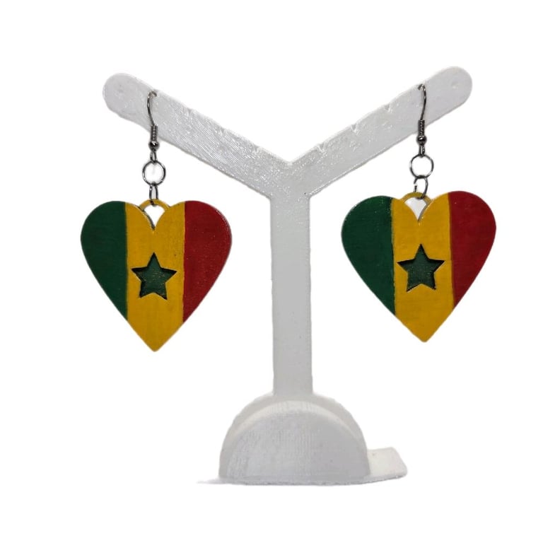 Senegalese flag earrings, love Senegal, loveheart jewellery, african queen.