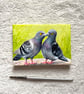 Original Pigeon Couple Canvas Painting - Mixed media Painting - One of a kind