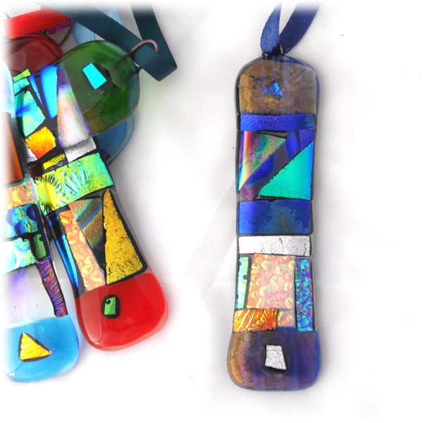 Patchwork Dichroic Treasure  Suncatcher Fused Glass 010 Dark Blue