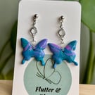 Glitter Butterfly Earrings in Blue, Teal & Purple — Whimsical Handmade Dangles