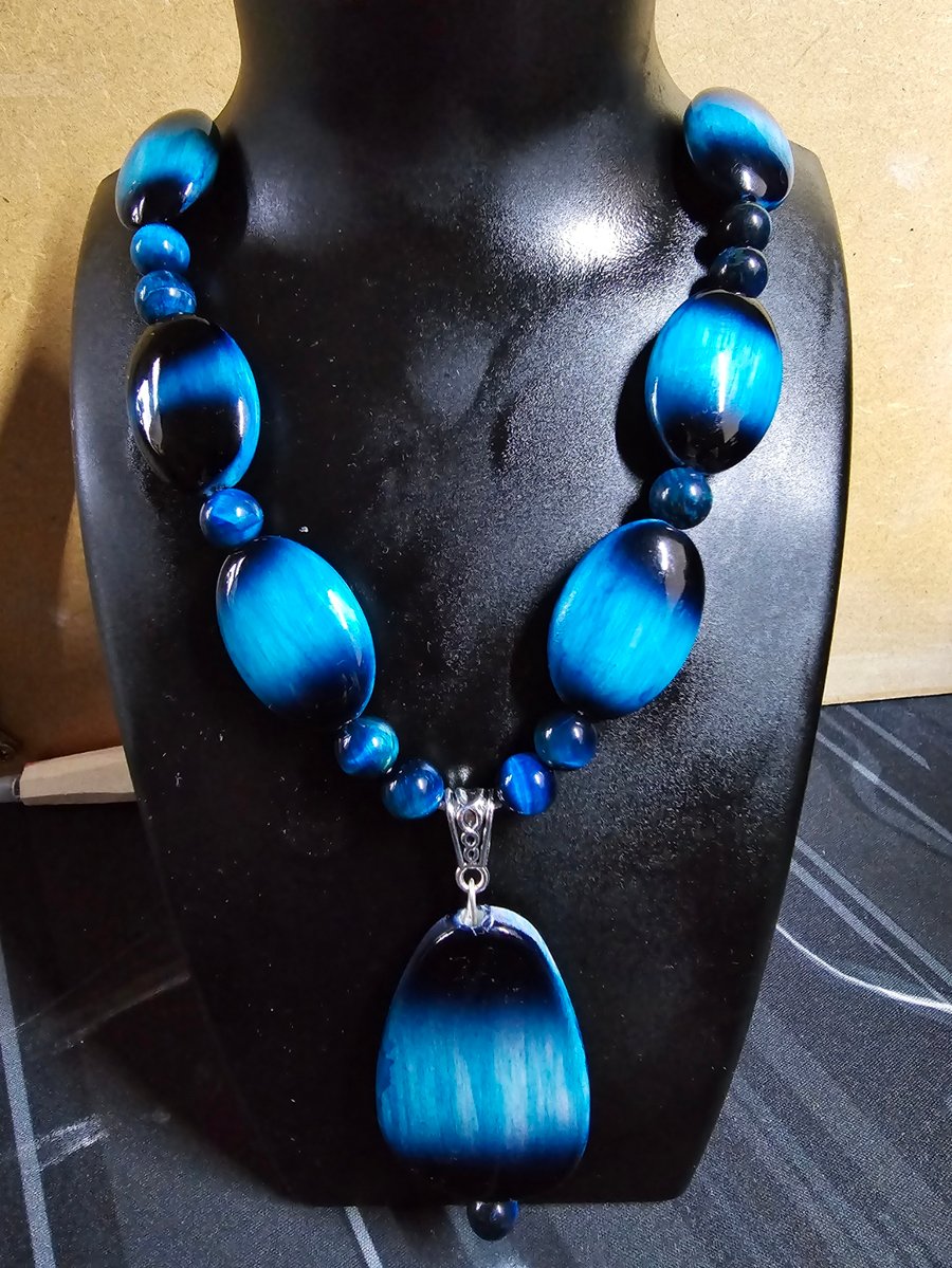 Turquoise oval beaded Necklace with natural stone Tigers Eye beads