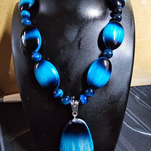 Turquoise oval beaded Necklace with natural stone Tigers Eye beads