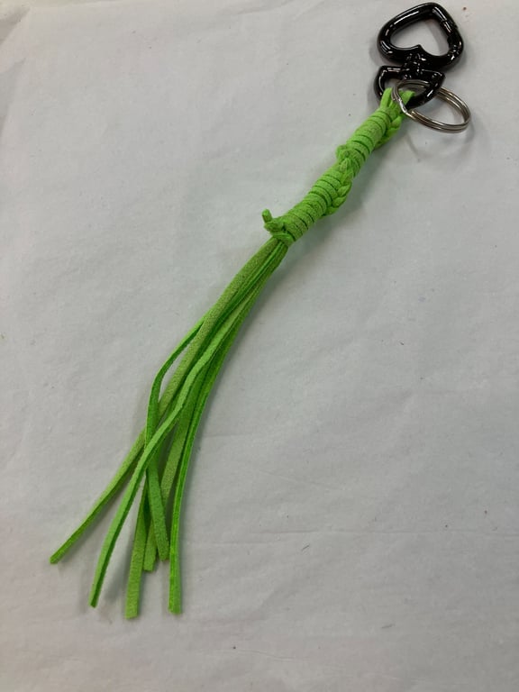 Neon Green Suede Keyring Bag Charm w Gunmetal Heart shaped Carabiner Clasp