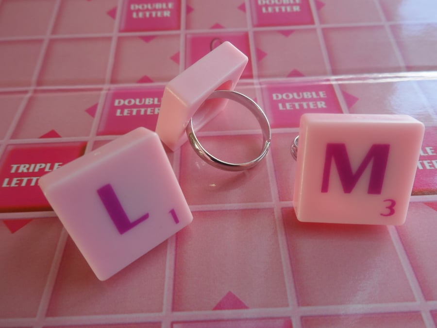 Pink Scrabble Letter Ring