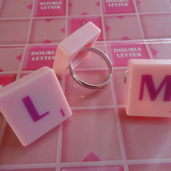 Pink Scrabble Letter Ring