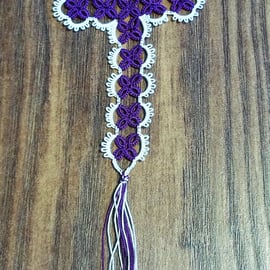 Cream and Purple Tatted Cross Bookmark