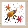 Flying Elephant, Pressed Autumn leaf print card,