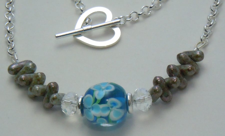 Lampwork glass, Czech glass & crystal bead necklace