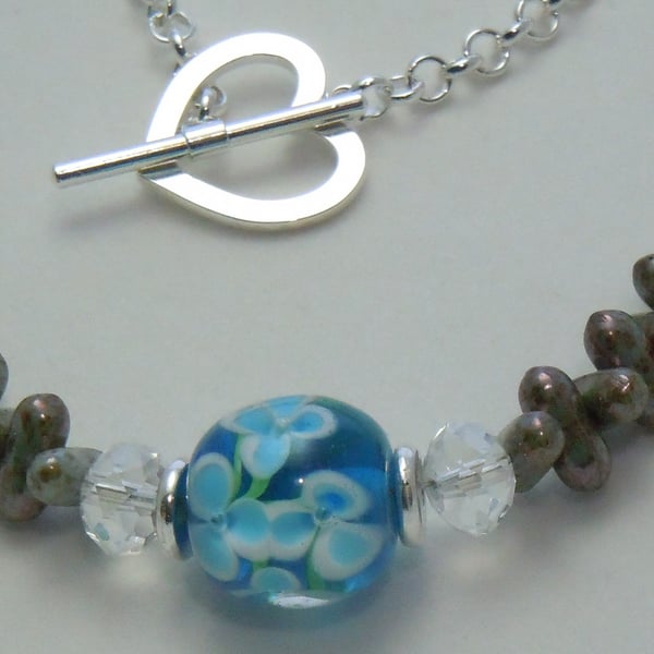 Lampwork glass, Czech glass & crystal bead necklace