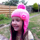 Pink Crochet Toddler Baby Child Hand Knitted Aviator Girl Hat 