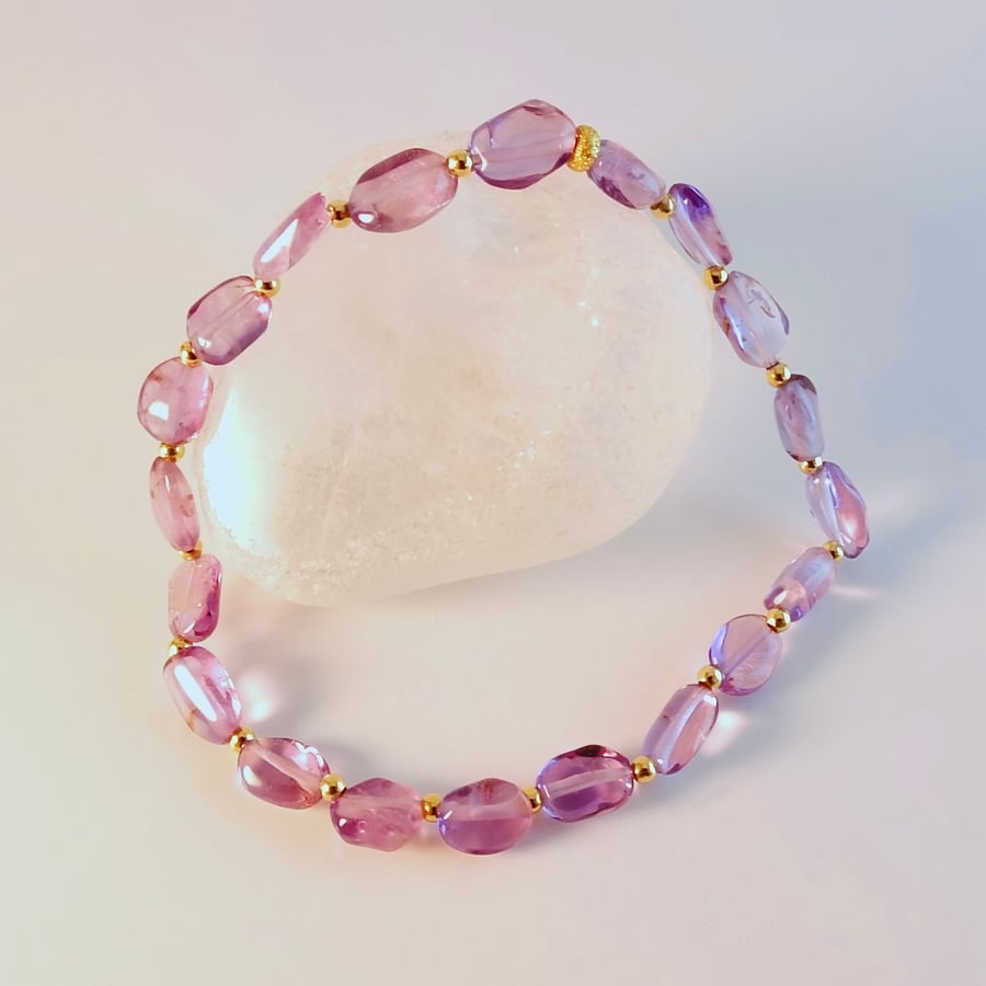 Lilac Amethyst Bracelet With Gold Vermeil - Handmade In Devon - Free UK P&P