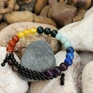7 Chakras memory wire bangle with sterling silver -Version 2