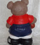 Hand Painted Large Standing Ceramic Brown Bear Rugby Player With Ball Ornament. - Image 3