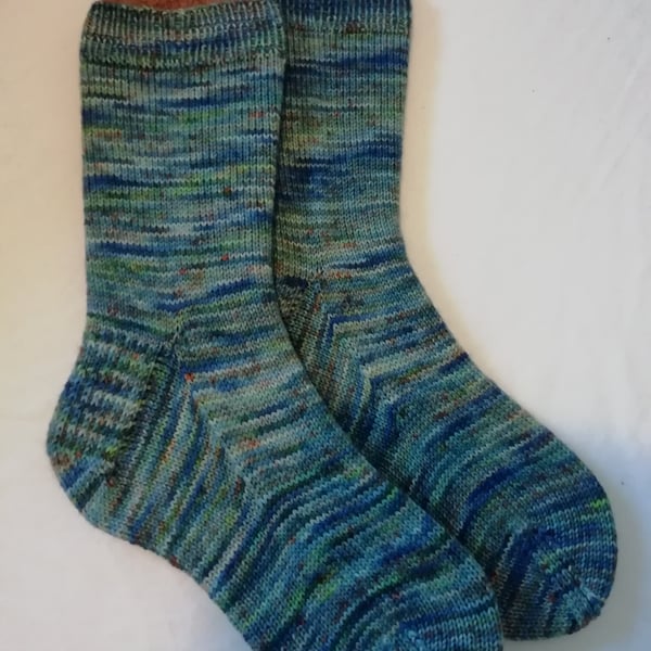 Hand knitted socks, Monet Water Lillies, MEDIUM, size 5-6