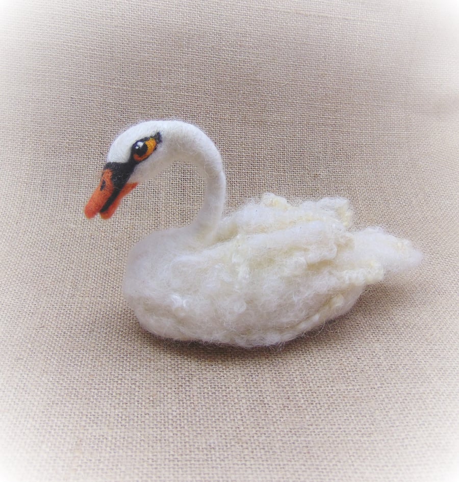Felt Swan Sculpture, Needle Felted Bird, Wool Art, White Swan, Bird Ornament
