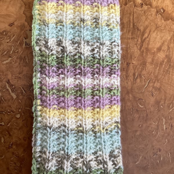 MOBILE PHONE SLEEVE 8x3.5" OR 20x9cm HAND KNITTED IN MULTICOLOURED YARN